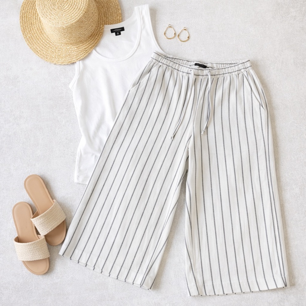Lane Bryant Wide Leg Linen Blend Culotte Pants Black White Stripe Size 20 New